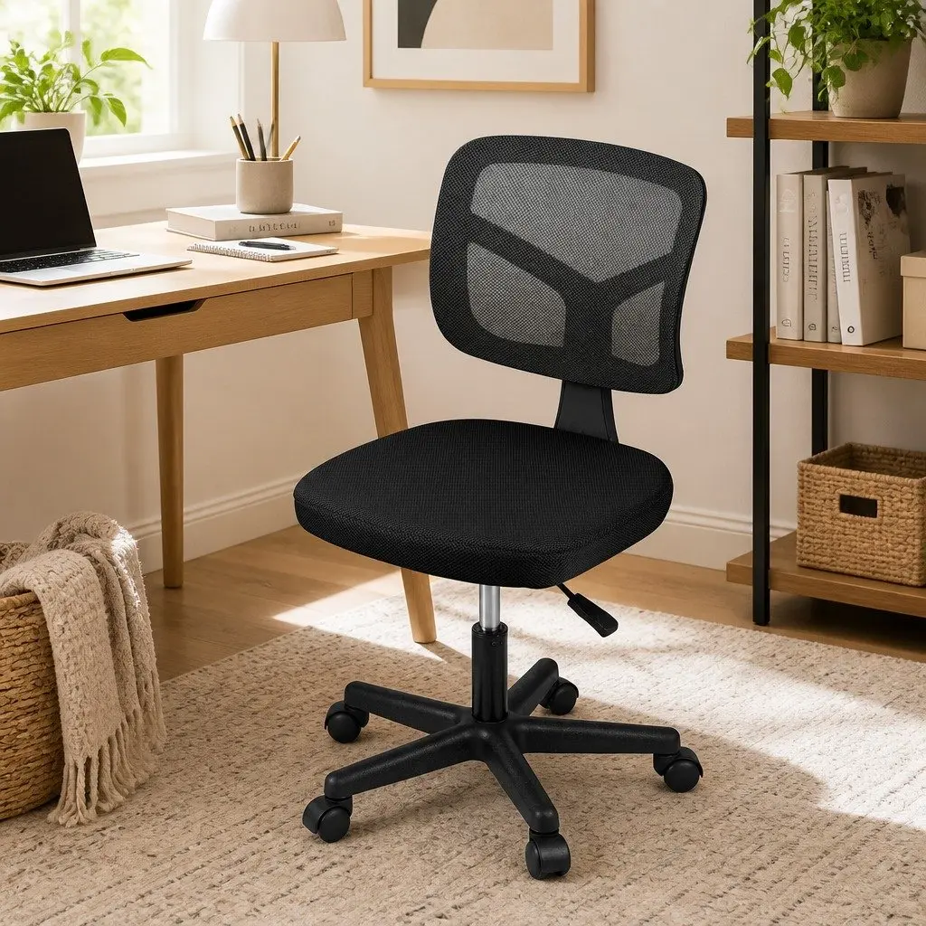 Office Chair Armless 360° Swivel Height Adjustable Black Mesh Back