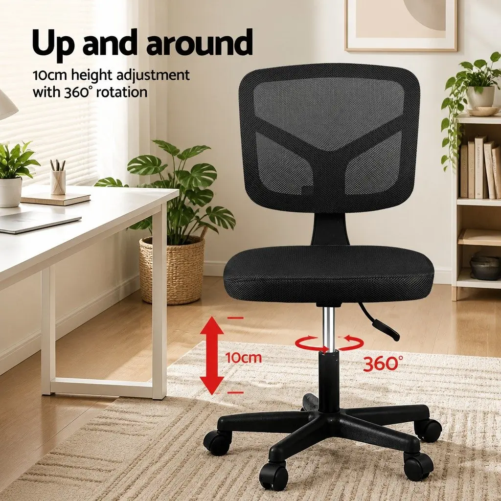 Office Chair Armless 360° Swivel Height Adjustable Black Mesh Back