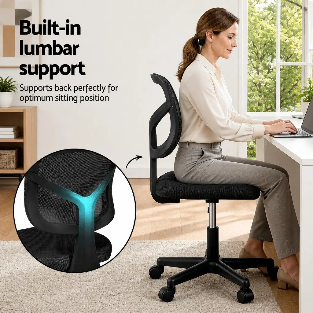 Office Chair Armless 360° Swivel Height Adjustable Black Mesh Back