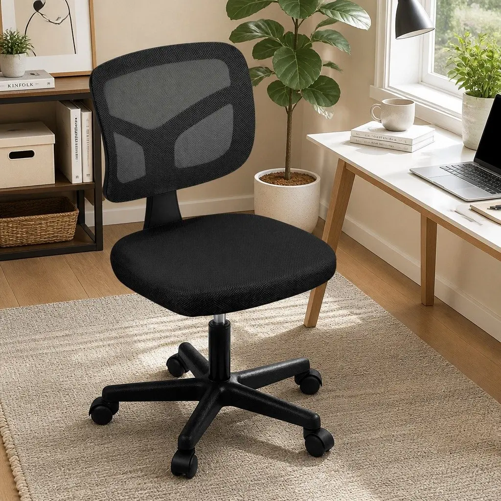 Office Chair Armless 360° Swivel Height Adjustable Black Mesh Back