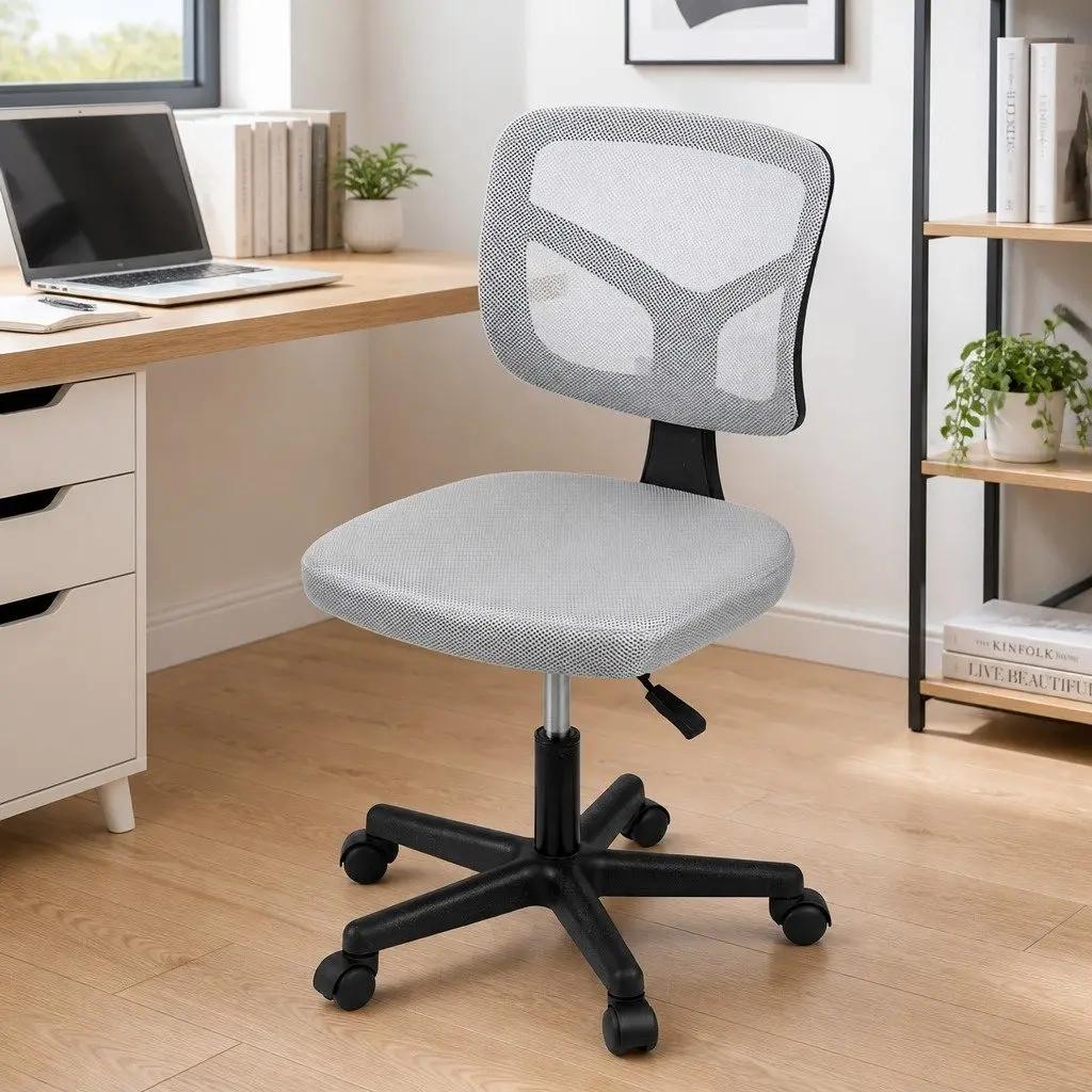 Armless Office Chair Grey Ergonomic Mesh Back 360° Swivel Adjustable Height
