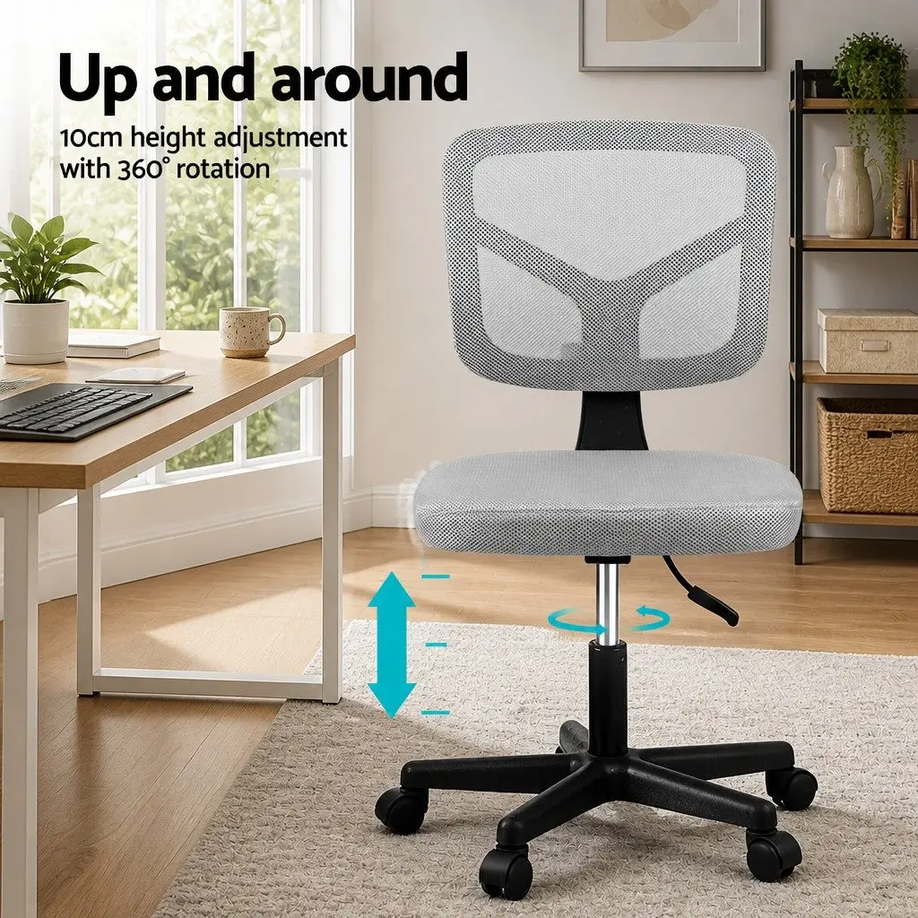 Armless Office Chair Grey Ergonomic Mesh Back 360° Swivel Adjustable Height