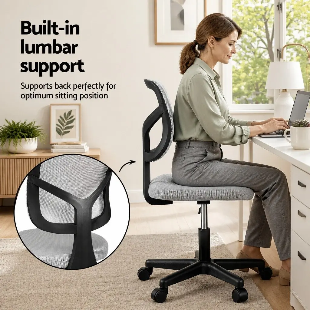 Armless Office Chair Grey Ergonomic Mesh Back 360° Swivel Adjustable Height