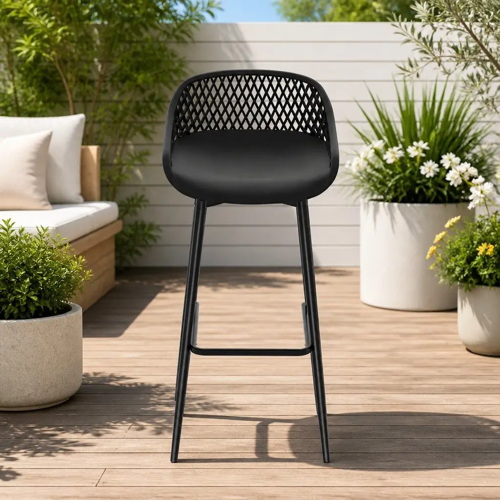 Outdoor Bar Stools with Black Plastic Seat