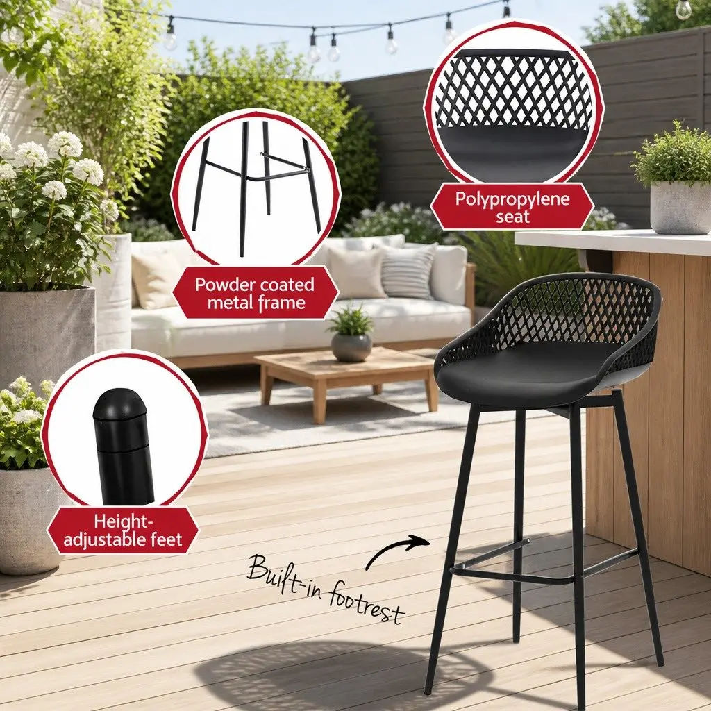 Outdoor Bar Stools with Black Plastic Seat