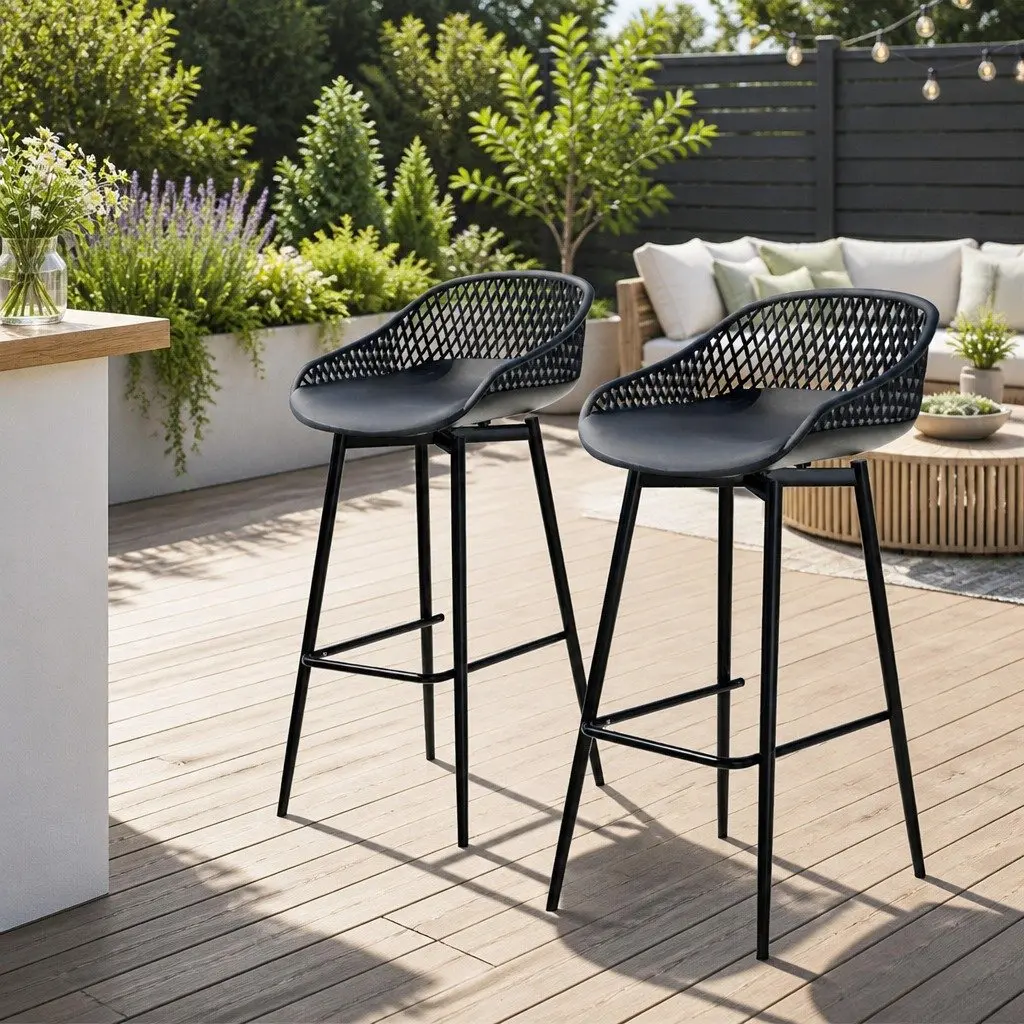 Outdoor Bar Stools with Black Plastic Seat