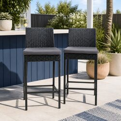Hand-Woven Rattan Outdoor Bar Stools Set for Dining