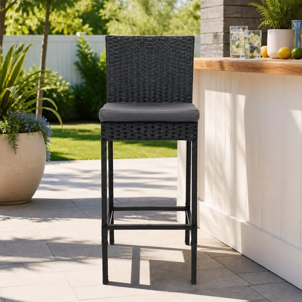 Hand-Woven Rattan Outdoor Bar Stools Set for Dining