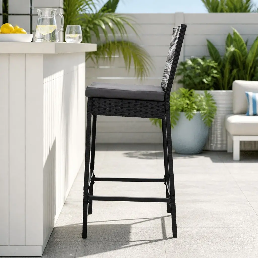 Hand-Woven Rattan Outdoor Bar Stools Set for Dining