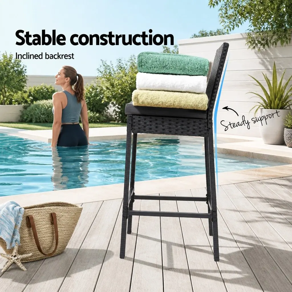 Hand-Woven Rattan Outdoor Bar Stools Set for Dining