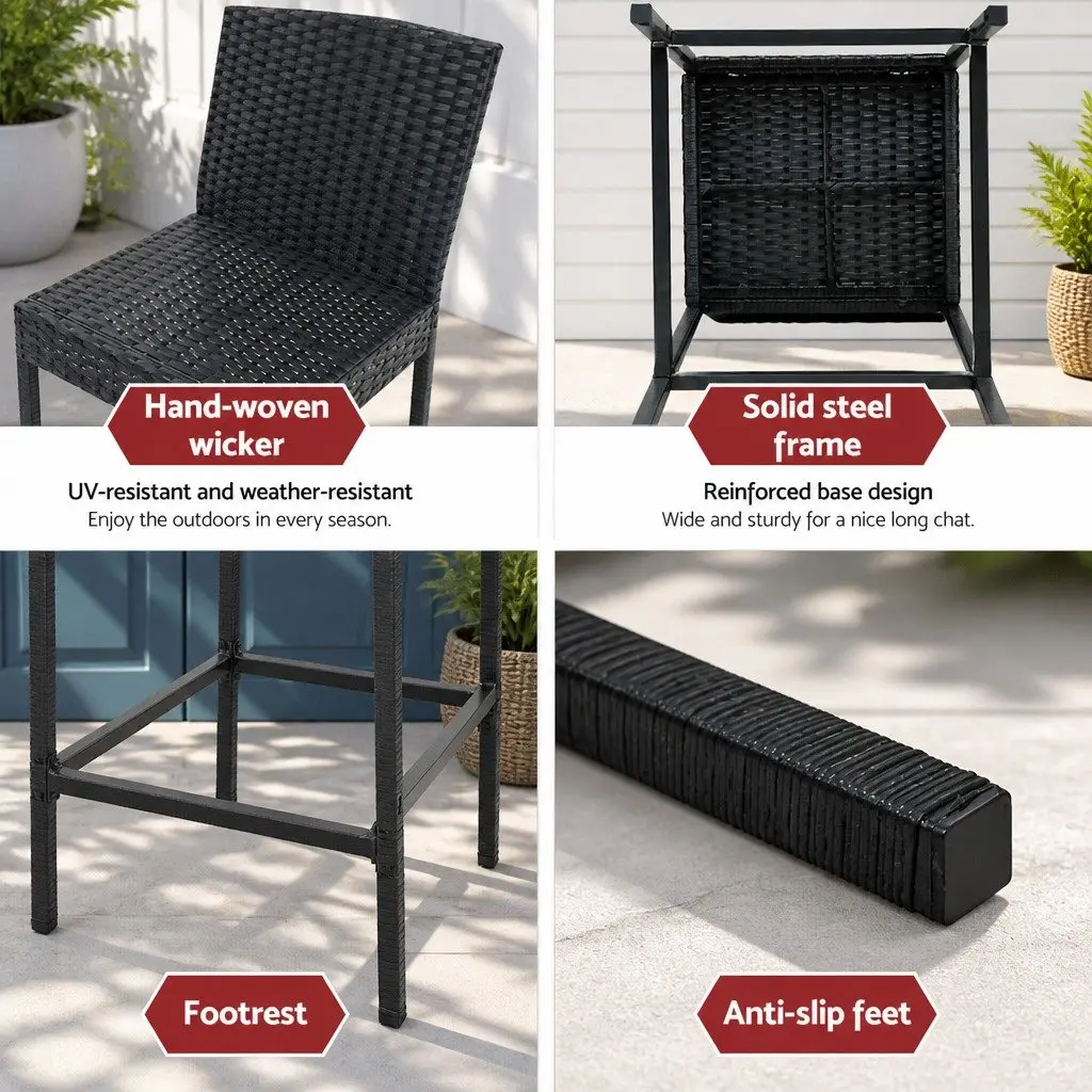 Hand-Woven Rattan Outdoor Bar Stools Set for Dining
