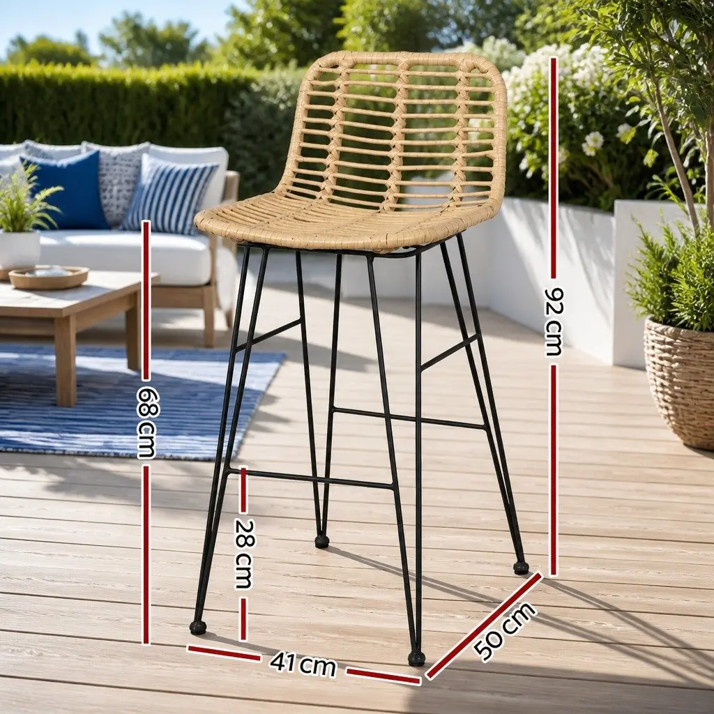 Outdoor Bar Stools Rattan Wicker Hand-woven 41cm W x 50cm D x 92cm H Metal