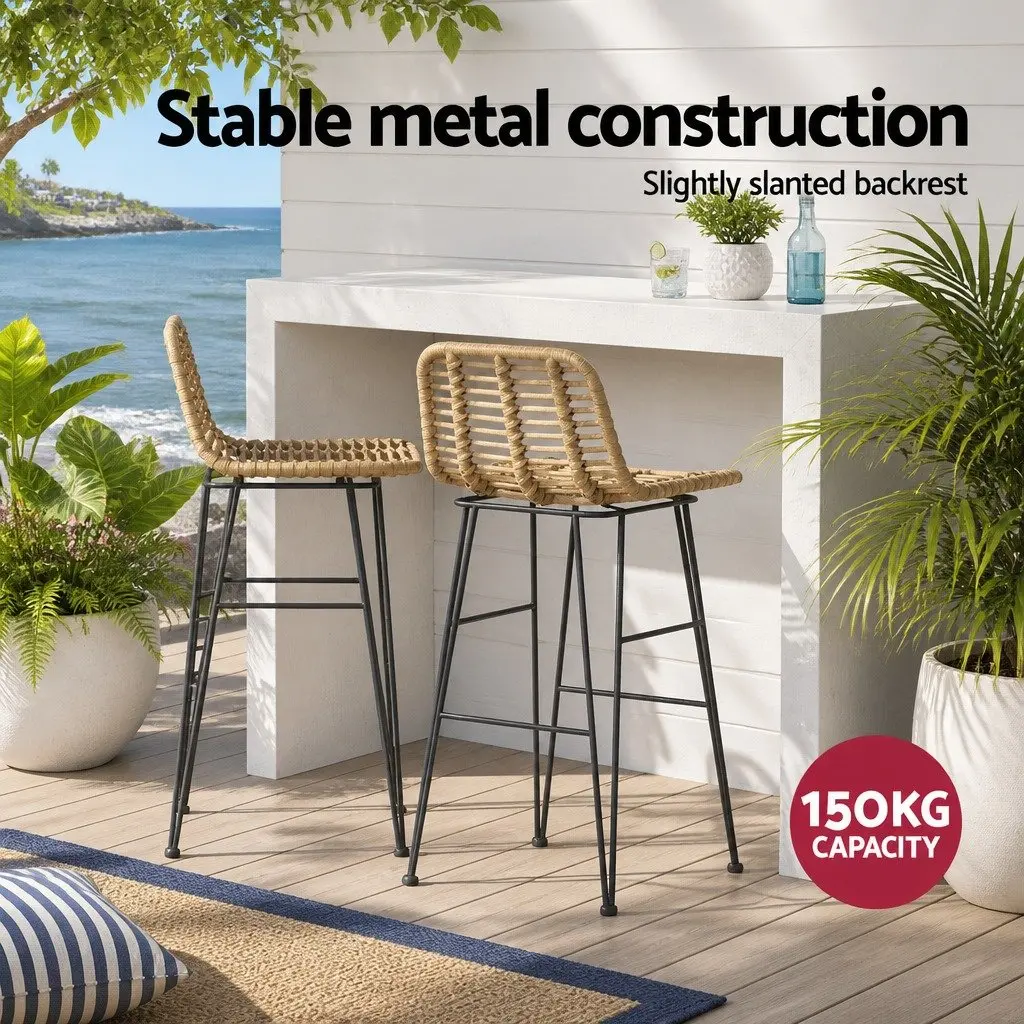 Outdoor Bar Stools Rattan Wicker Hand-woven 41cm W x 50cm D x 92cm H Metal