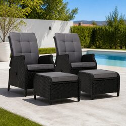 Adjustable Wicker Recliner Chair Set with Ottomans