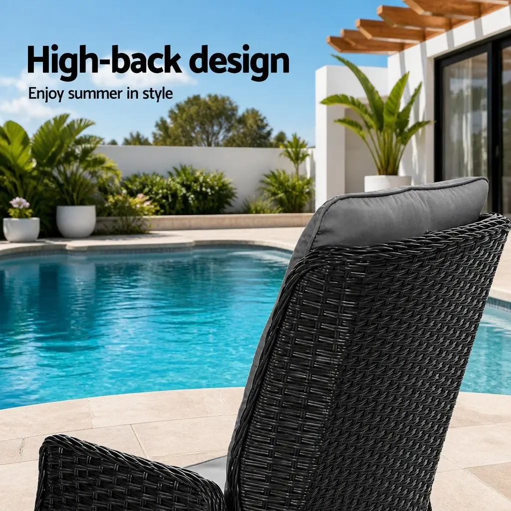 Recliner Chair Wicker Lounger Adjustable Outdoor Furniture Black 2 Piece Set