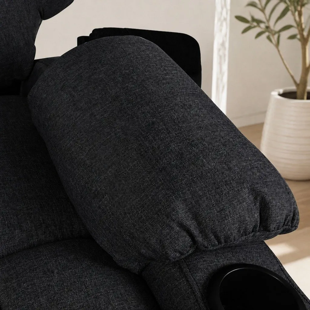 Electric Recliner Chair Wide Seat Microfibre Black Adjustable Backrest Lift Assist