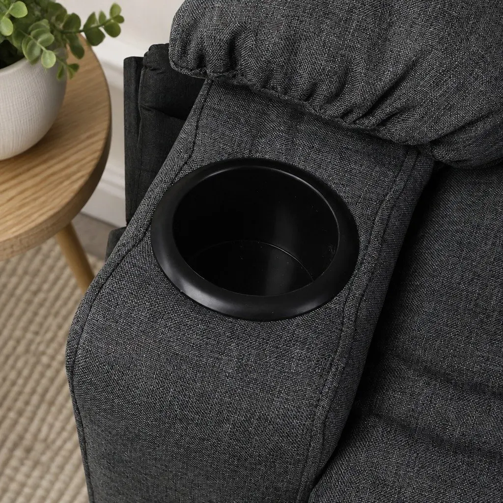 Electric Recliner Chair Wide Seat Microfibre Black Adjustable Backrest Lift Assist
