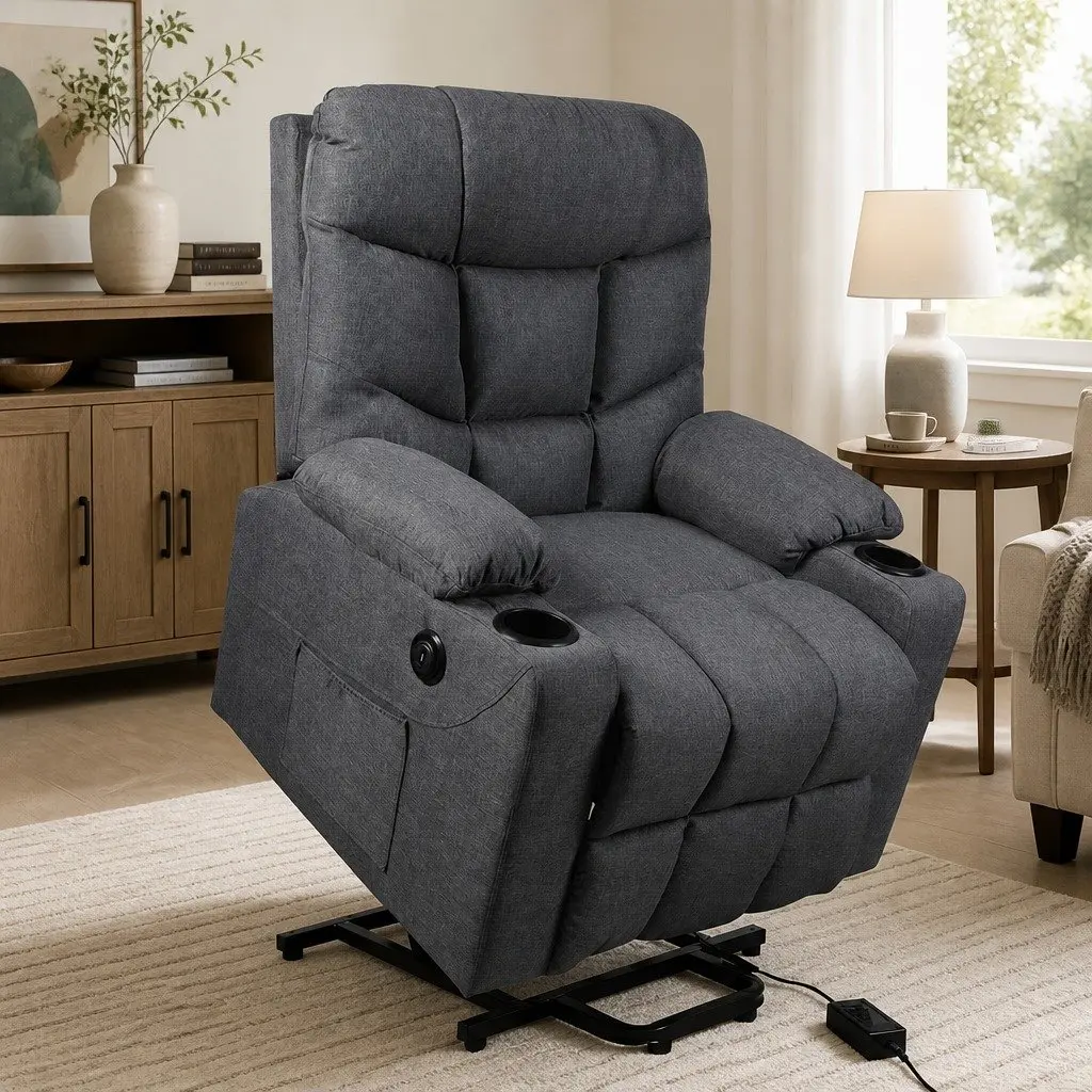 Recliner Lift Chair Adjustable Grey Microfibre Ergonomic Support for Elderly