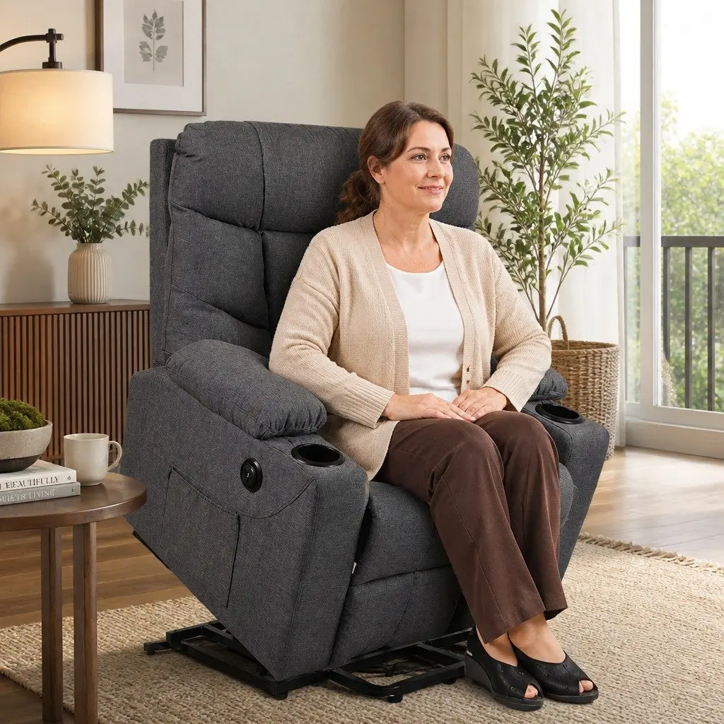 Recliner Lift Chair Adjustable Grey Microfibre Ergonomic Support for Elderly
