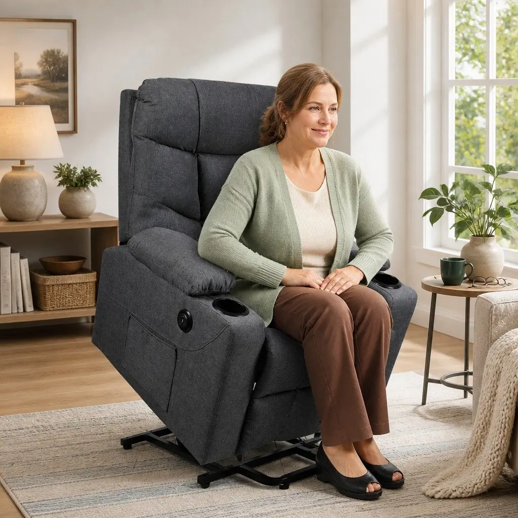 Recliner Lift Chair Adjustable Grey Microfibre Ergonomic Support for Elderly
