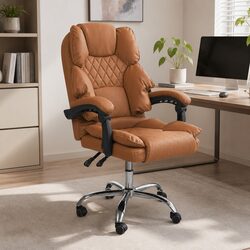 Brown PU Leather Gaming Office Chair with Adjustable Positions