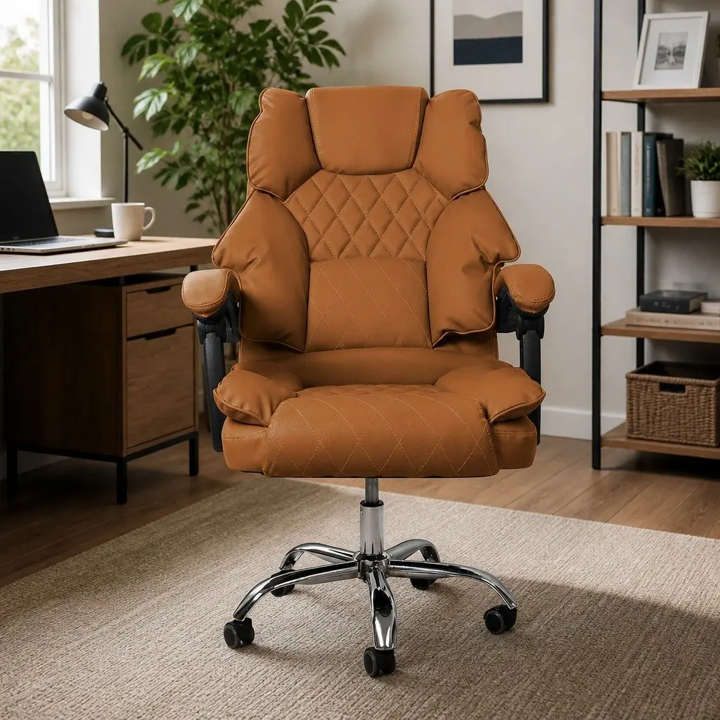 Brown PU Leather Gaming Office Chair with Adjustable Positions