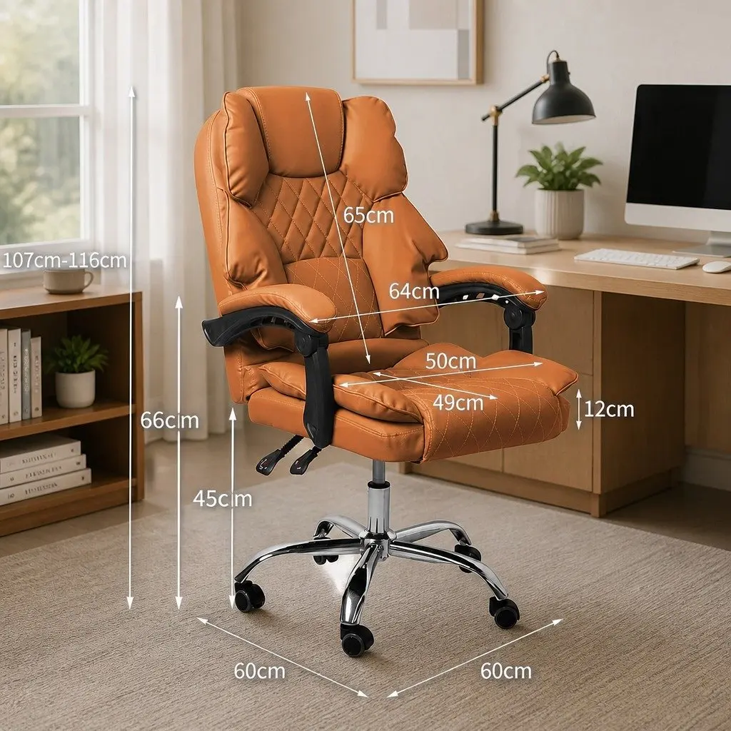 Brown PU Leather Gaming Office Chair with Adjustable Positions