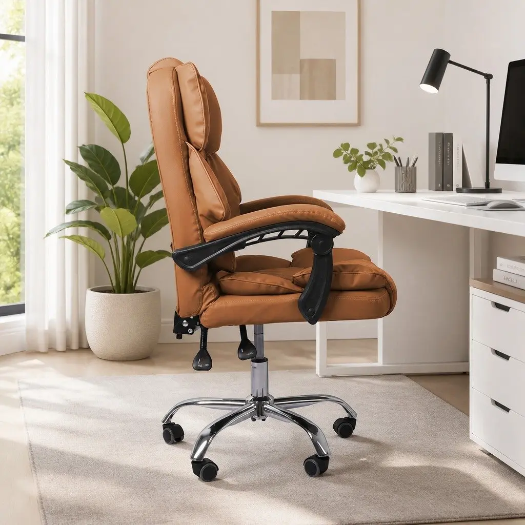 Brown PU Leather Gaming Office Chair with Adjustable Positions