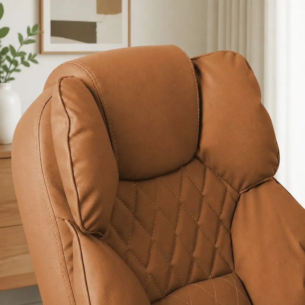 Brown PU Leather Gaming Office Chair with Adjustable Positions