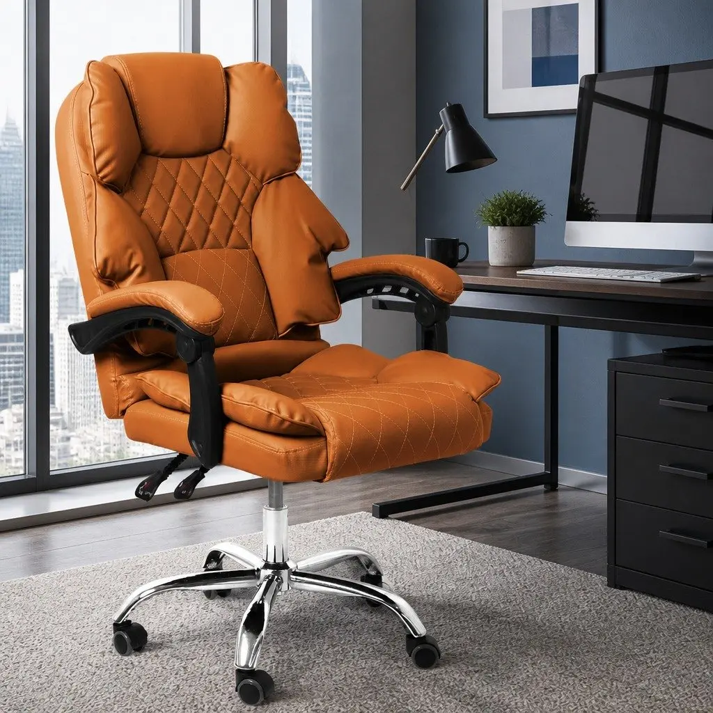 Brown PU Leather Gaming Office Chair with Adjustable Positions