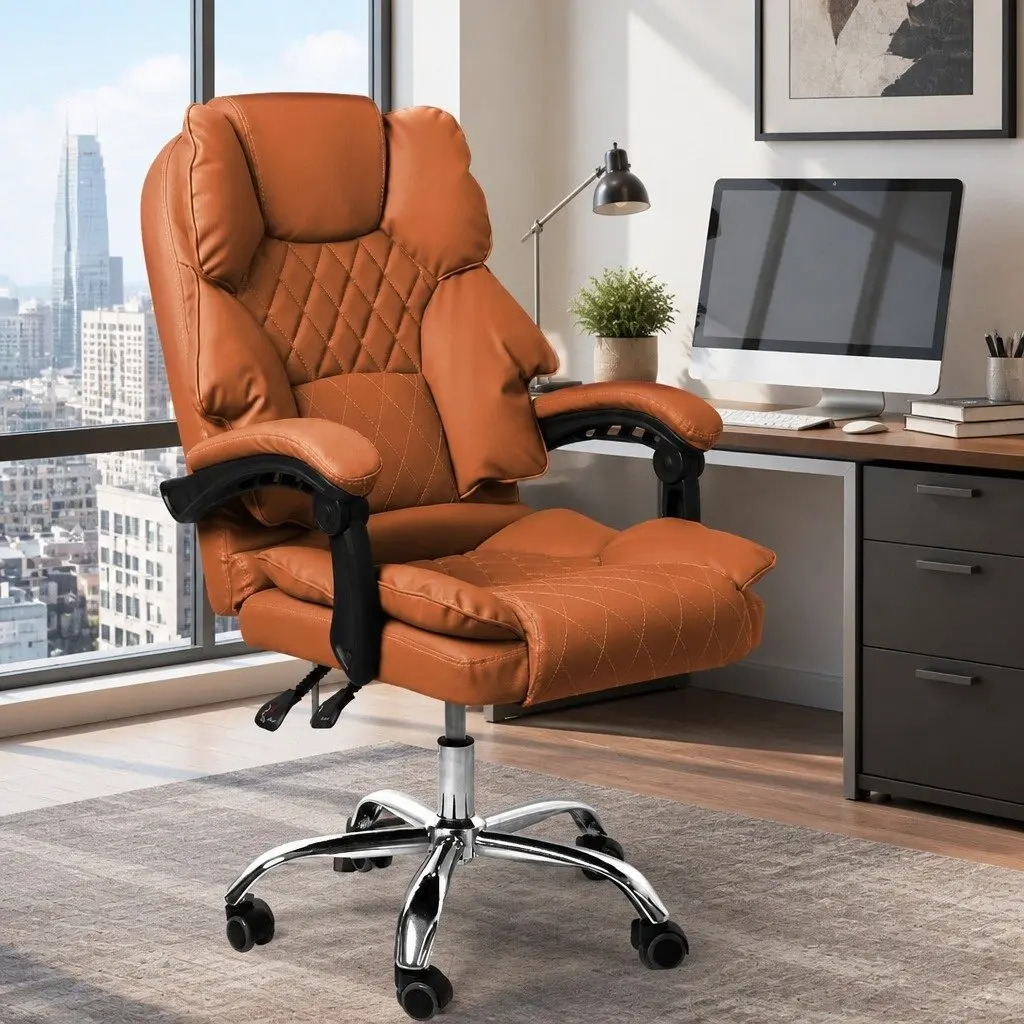 Brown PU Leather Gaming Office Chair with Adjustable Positions