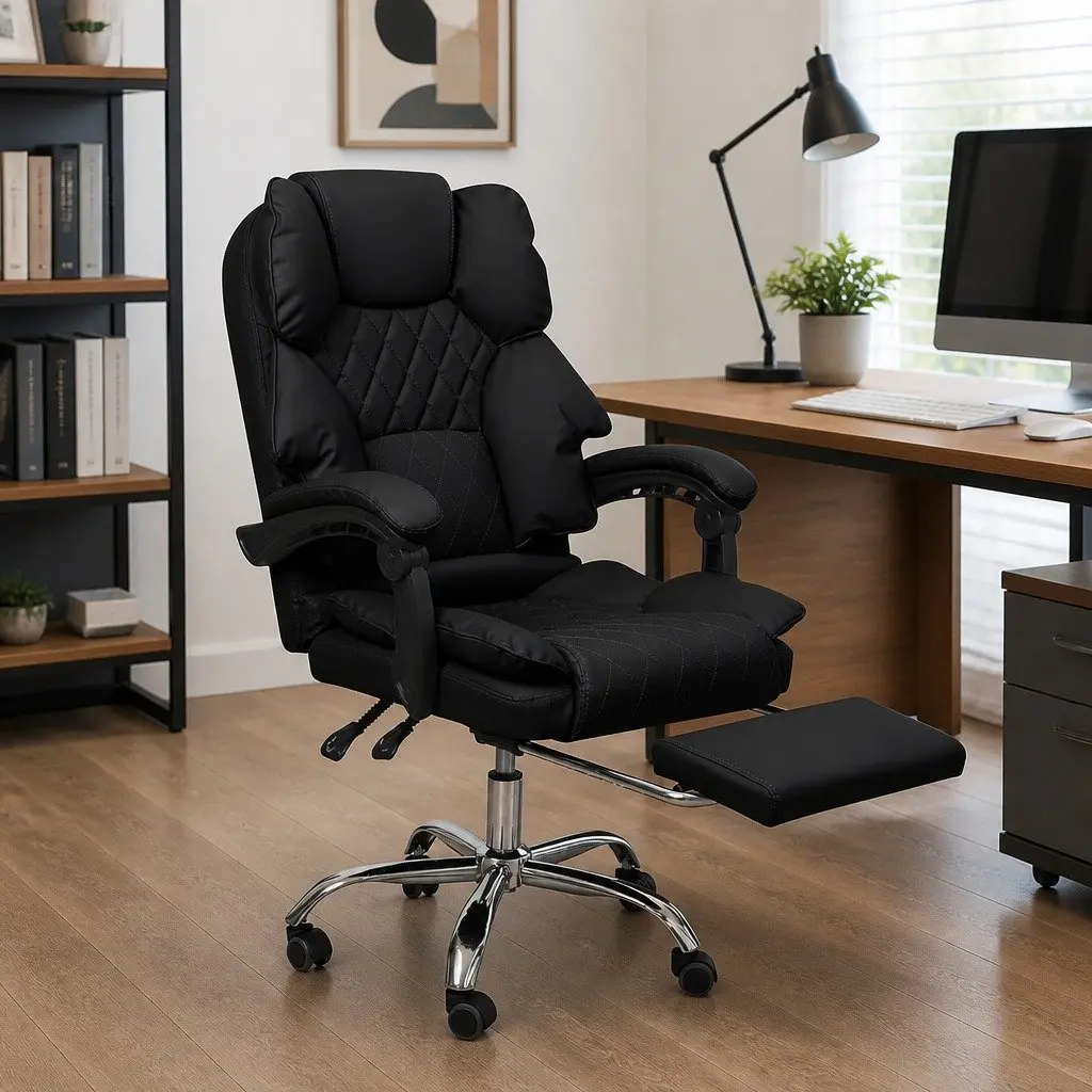 Gaming Office Chair Computer Seat Reclining Footrest Black Adjustable Height