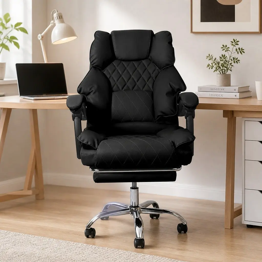 Gaming Office Chair Computer Seat Reclining Footrest Black Adjustable Height