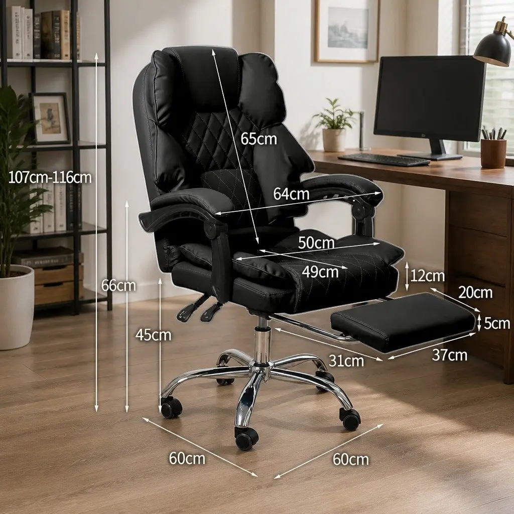 Gaming Office Chair Computer Seat Reclining Footrest Black Adjustable Height