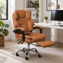 Brown Ergonomic Gaming Office Chair with Reclining Footrest