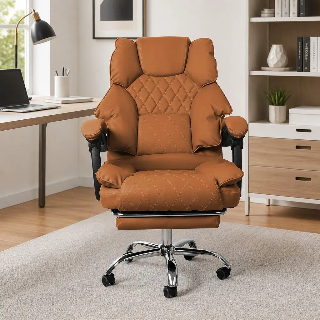 Brown Ergonomic Gaming Office Chair with Reclining Footrest