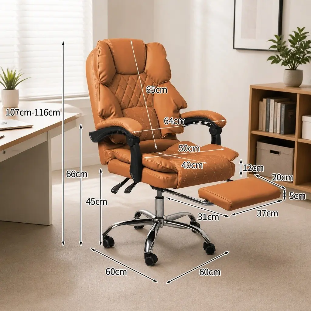 Brown Ergonomic Gaming Office Chair with Reclining Footrest
