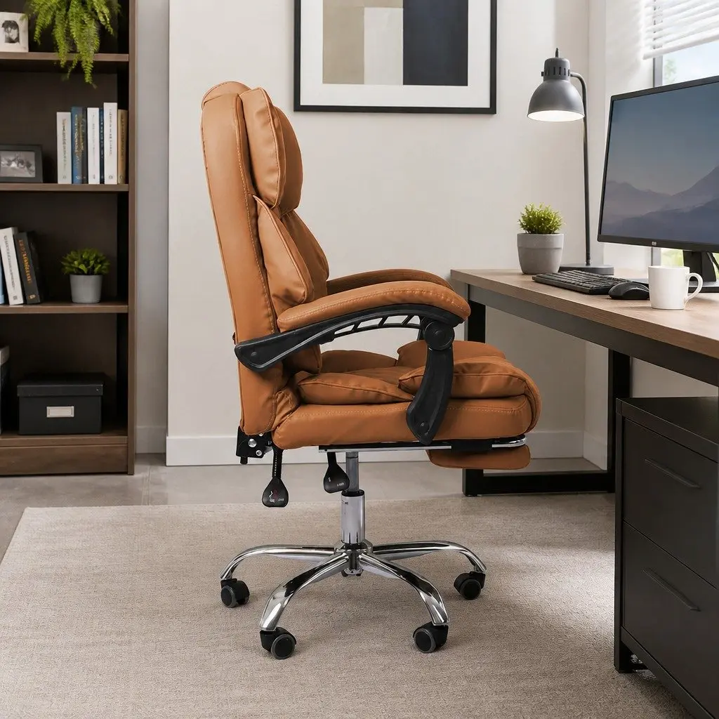 Brown Ergonomic Gaming Office Chair with Reclining Footrest