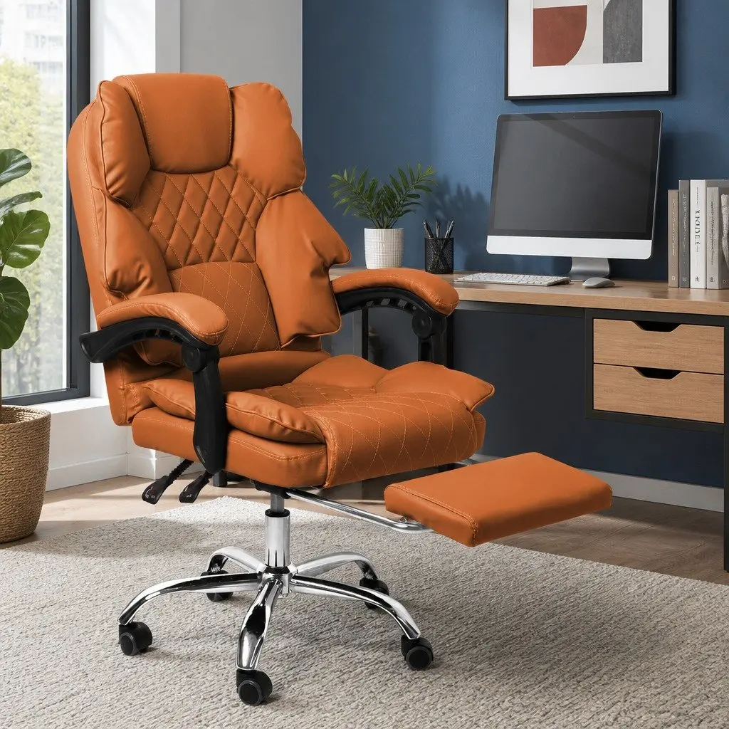 Brown Ergonomic Gaming Office Chair with Reclining Footrest