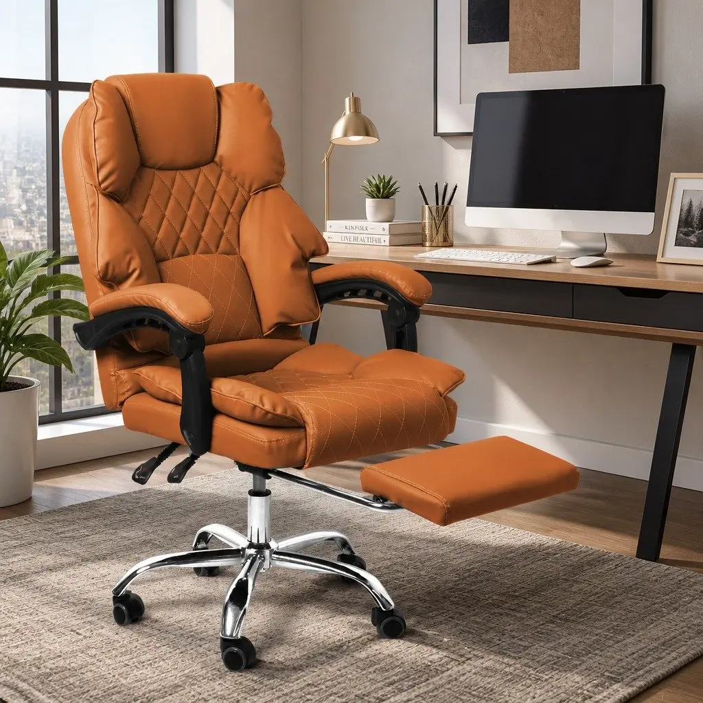 Brown Ergonomic Gaming Office Chair with Reclining Footrest