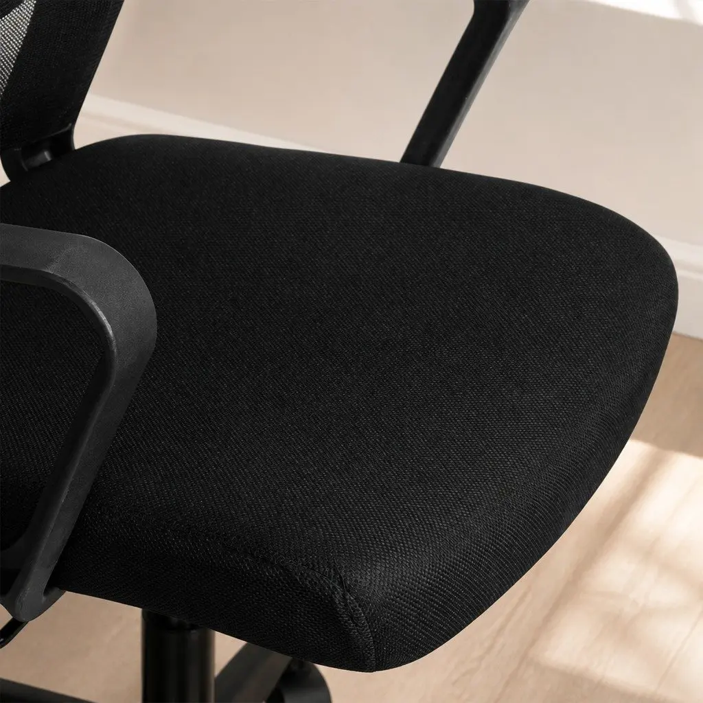 Mesh Office Chair Ergonomic Adjustable Height Lumbar Support Black Polyester Foam Wood Steel