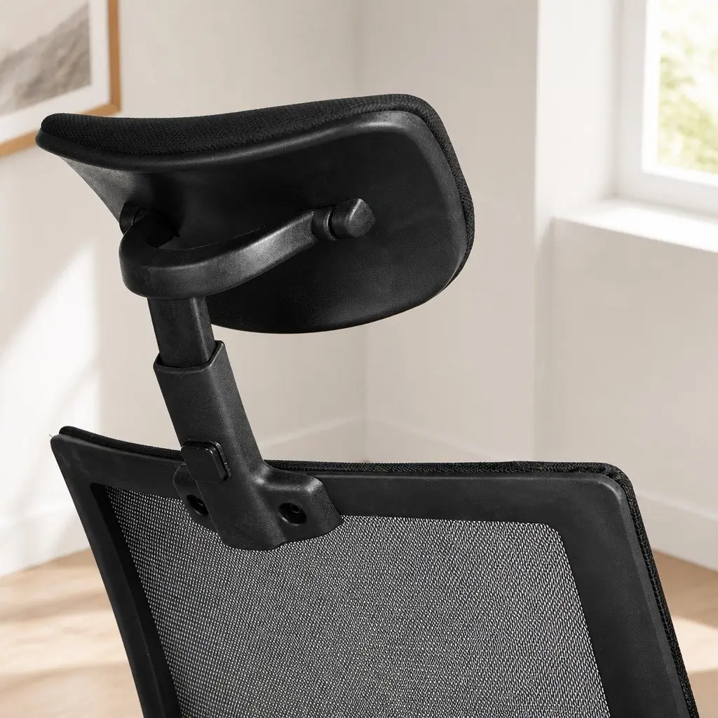 Mesh Office Chair Ergonomic Adjustable Height Lumbar Support Black Polyester Foam Wood Steel