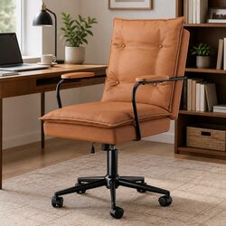 High-Back Adjustable Brown Office Chair in PU Leather