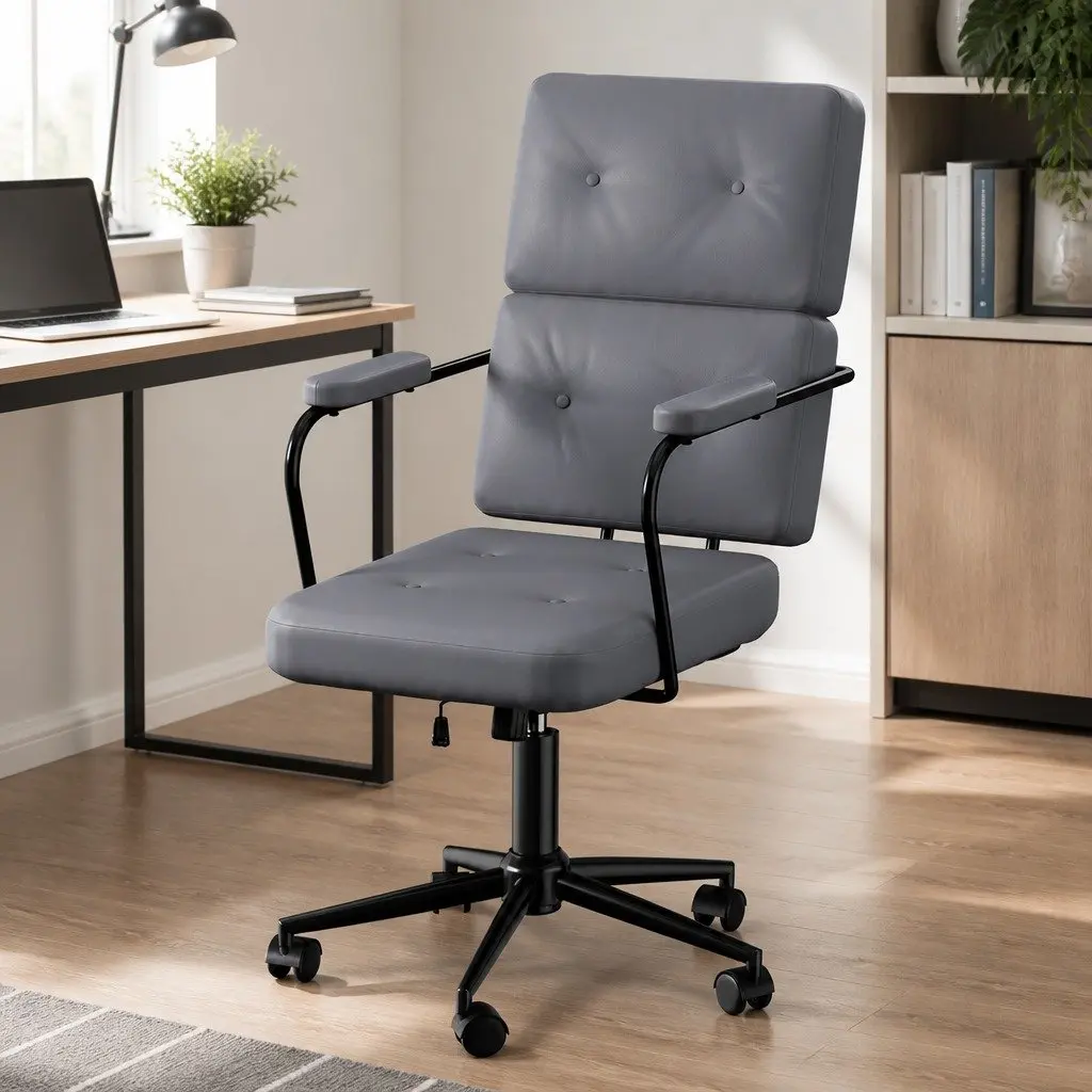 Grey Adjustable Height PU Leather Office Chair