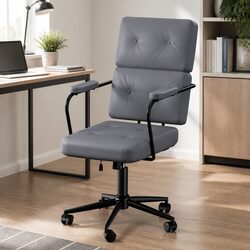 Grey Adjustable Height PU Leather Office Chair