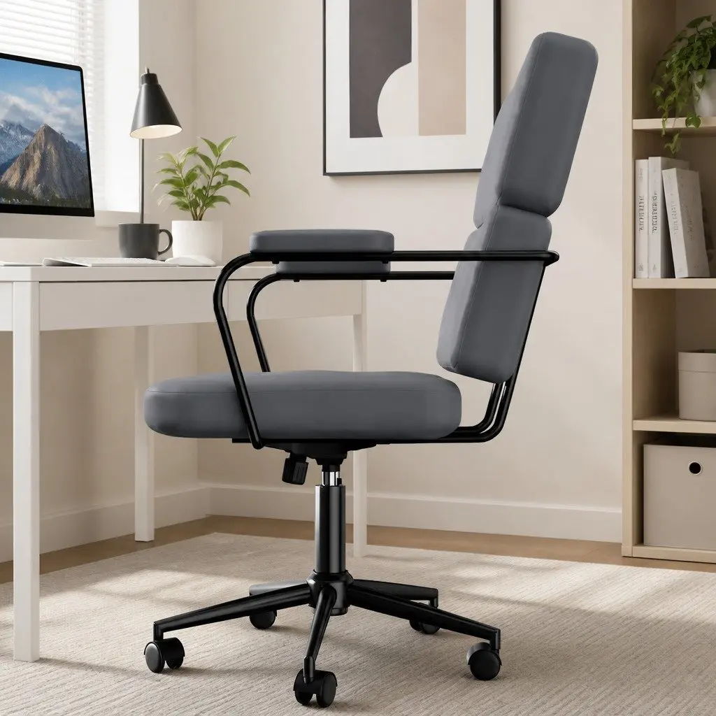 Grey Adjustable Height PU Leather Office Chair