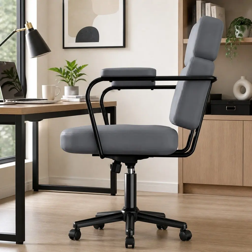 Grey Adjustable Height PU Leather Office Chair