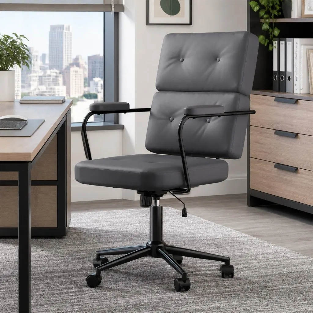 Grey Adjustable Height PU Leather Office Chair
