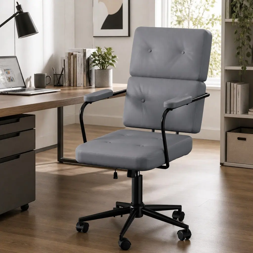 Grey Adjustable Height PU Leather Office Chair