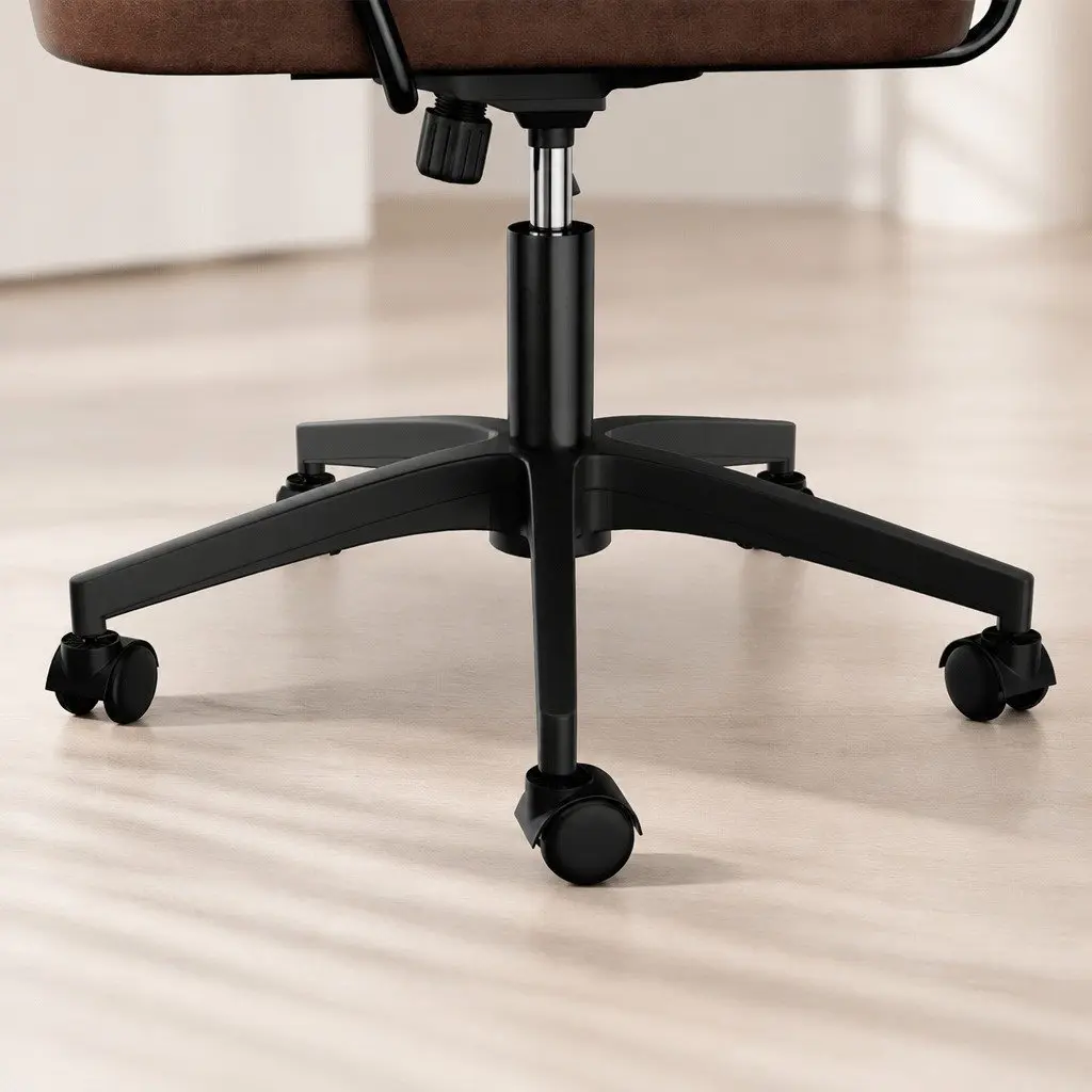 Office Arm Chair Swivel Height Adjustable Brown PU Leather Steel Frame